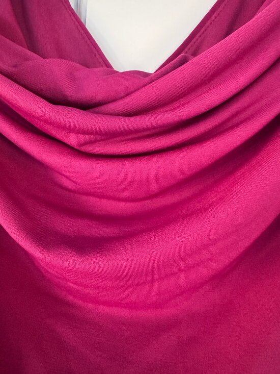 NWT Kensie Fuchsia Pink Draped Midi Dress Cowl Neck Ruched Size 10 - Picture 5 of 9